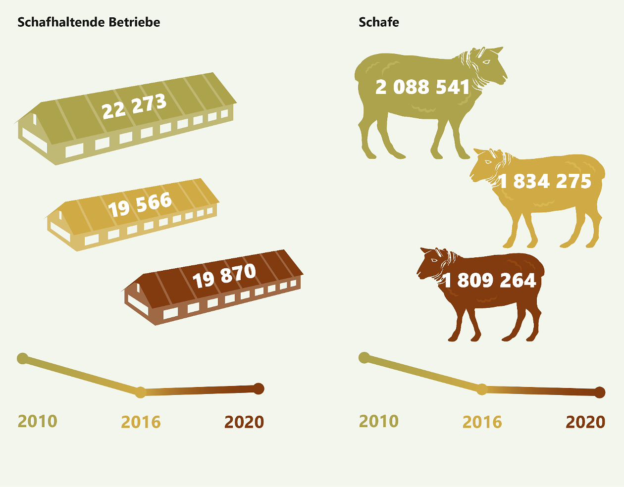 Entwicklung der schafhaltenden Betriebe und Schafbestände in Deutschland 2010 bis 2020
