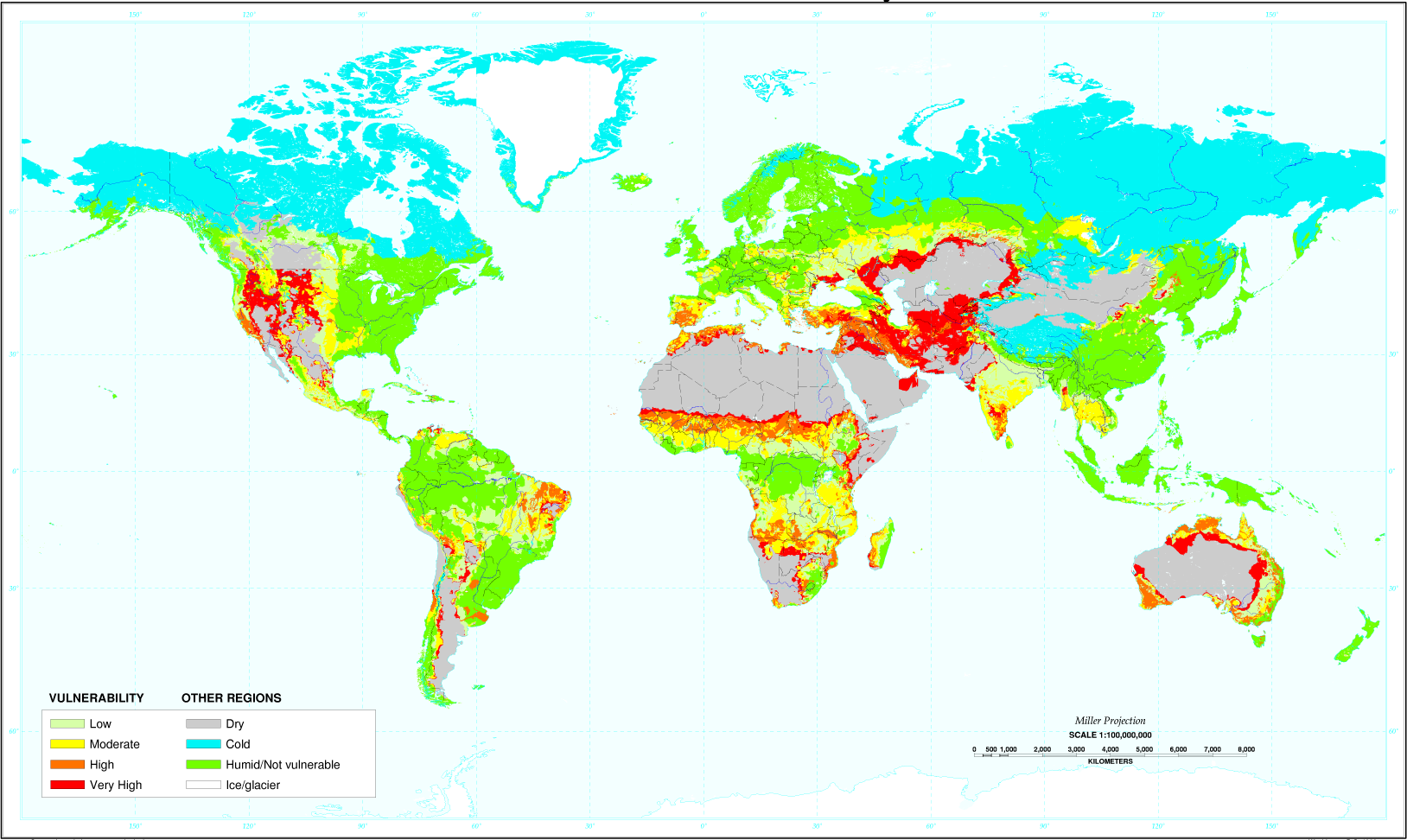 Globale Karte der Desertifikationsanfälligkeit