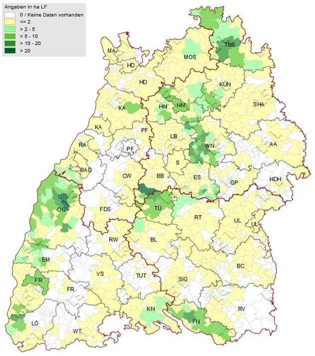 Streuobstflächen in Baden-Württemberg 2017<br>Streuobst ohne Wiesennutzung (NC 481)