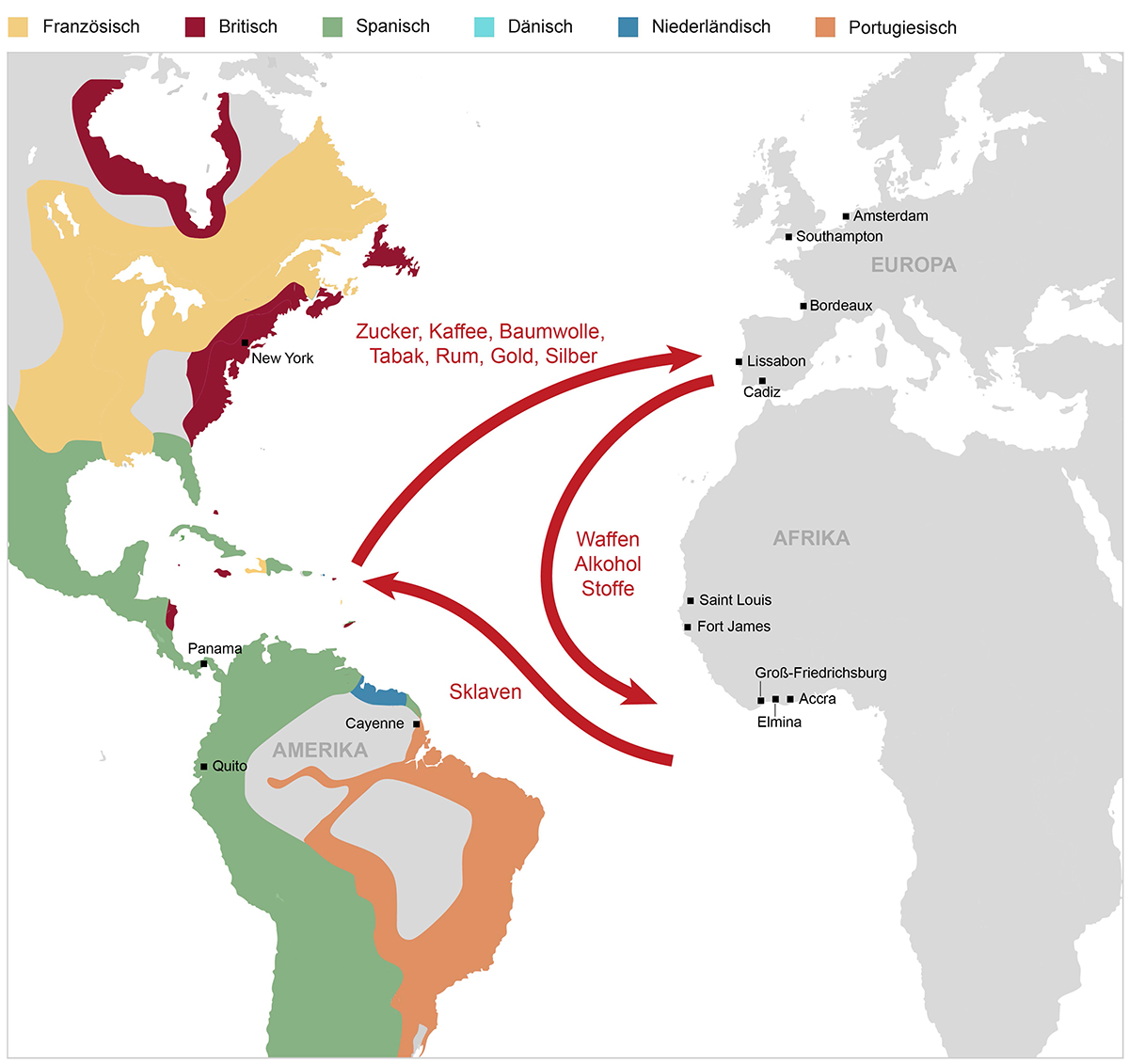 Transatlantischer Dreieckshandel 17. - 19. Jahrhundert -- Koloniale Herrschaftsgebiete um 1750